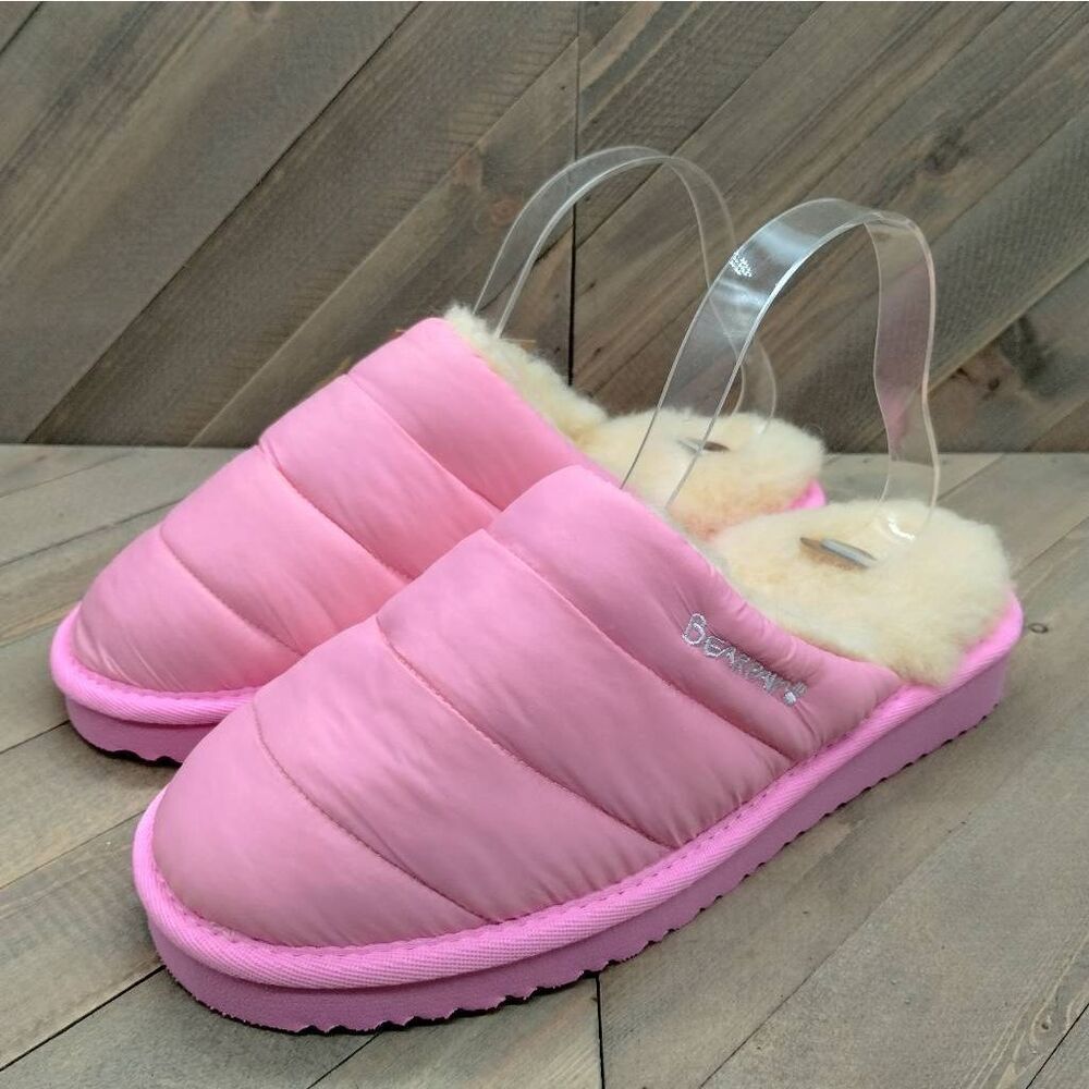 Bearpaw Puffy‎ Scruff Wool Lined Slippers Womens Size 8 Pink Casual Cushioned